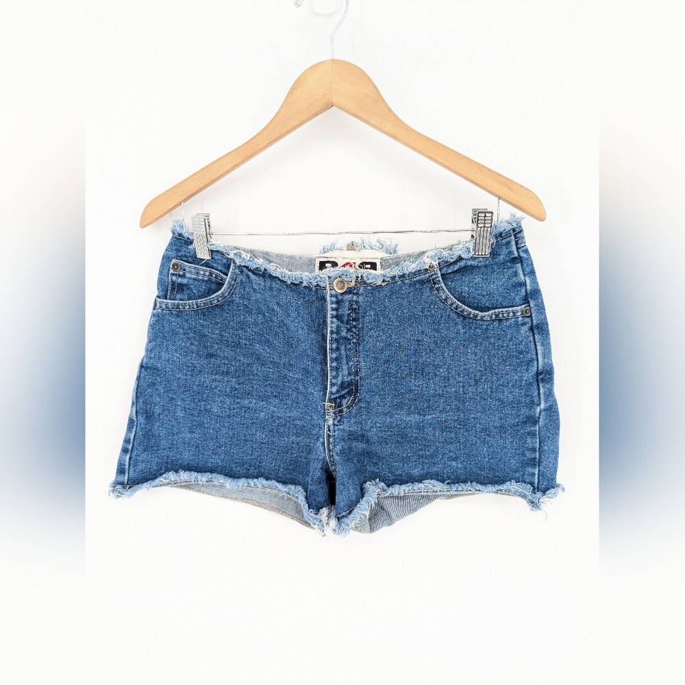 Vintage Y2K R4R Rave 4 Real Denim Raw Hem Jean Shorts Medium Wash Size 13